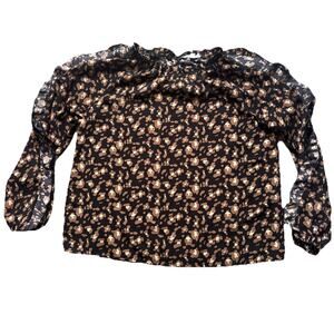 THML Black & Tan Print Cold Shoulder Ruffle Sleeve Top Large